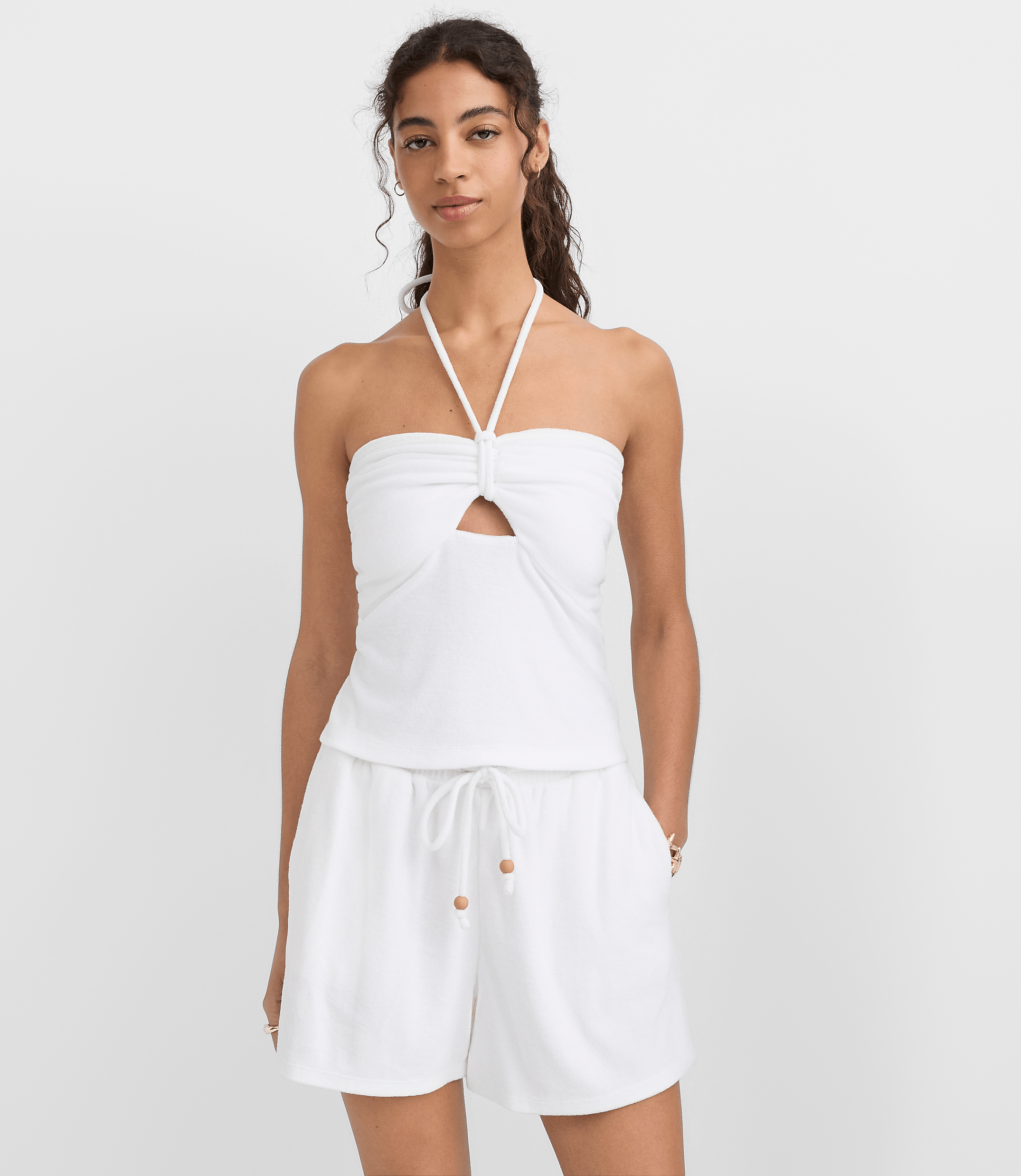 LOFT Beach Beaded Terry Cutout Halter Top