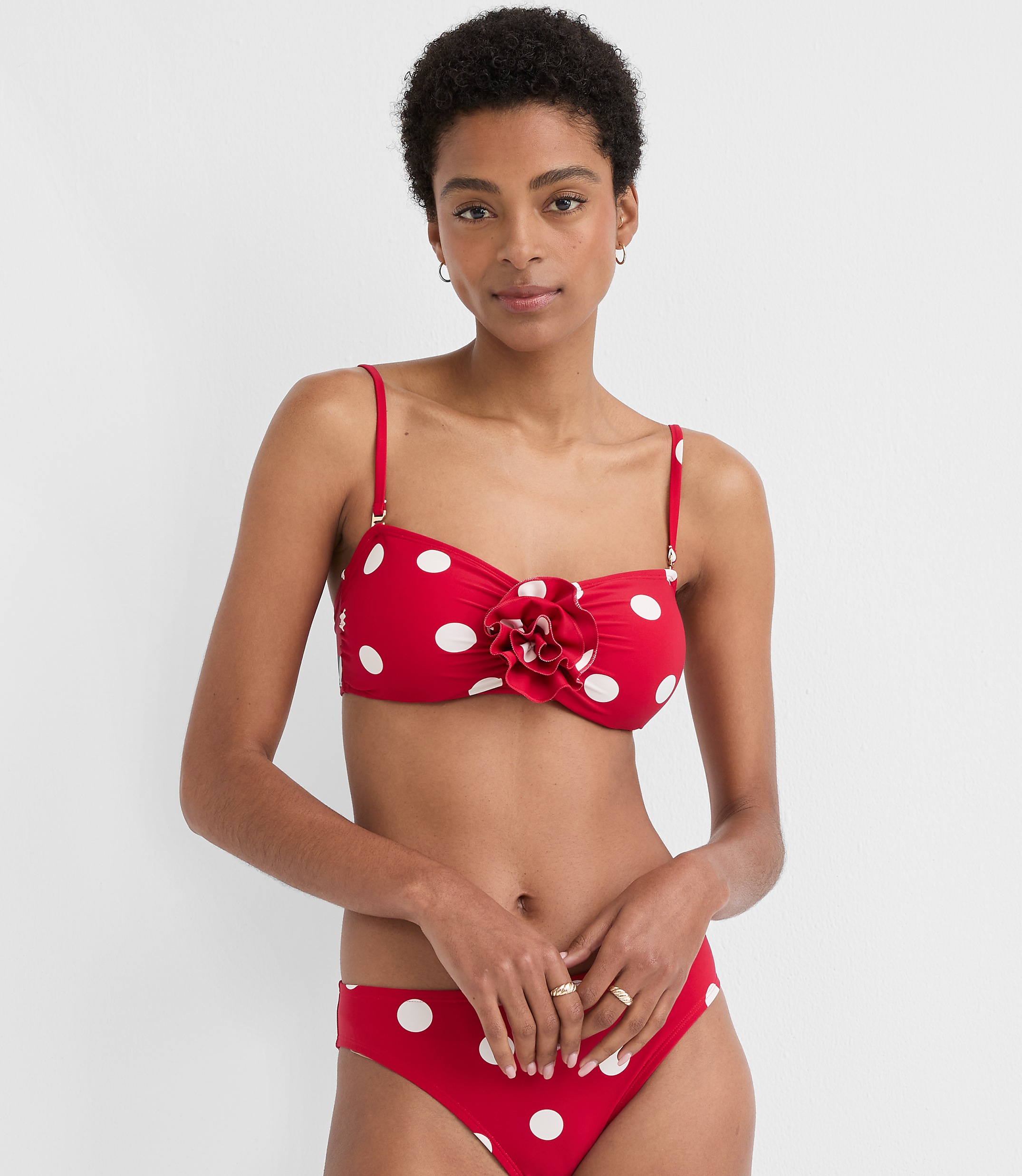 LOFT Beach Polka Dot Rosette Bandeau Bikini Top