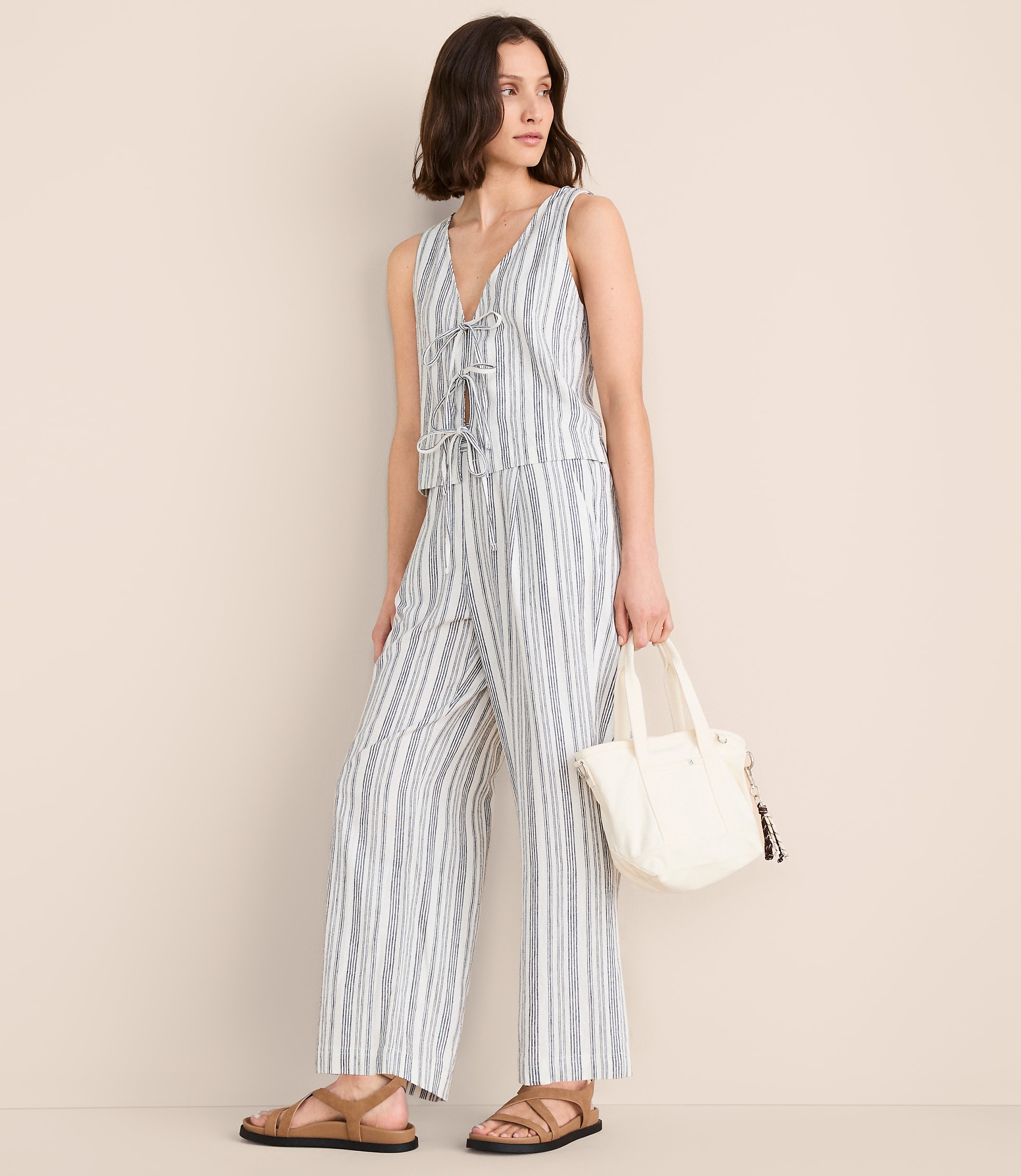 Lou & Grey Striped Linen Cotton Wide Leg Crop Pants