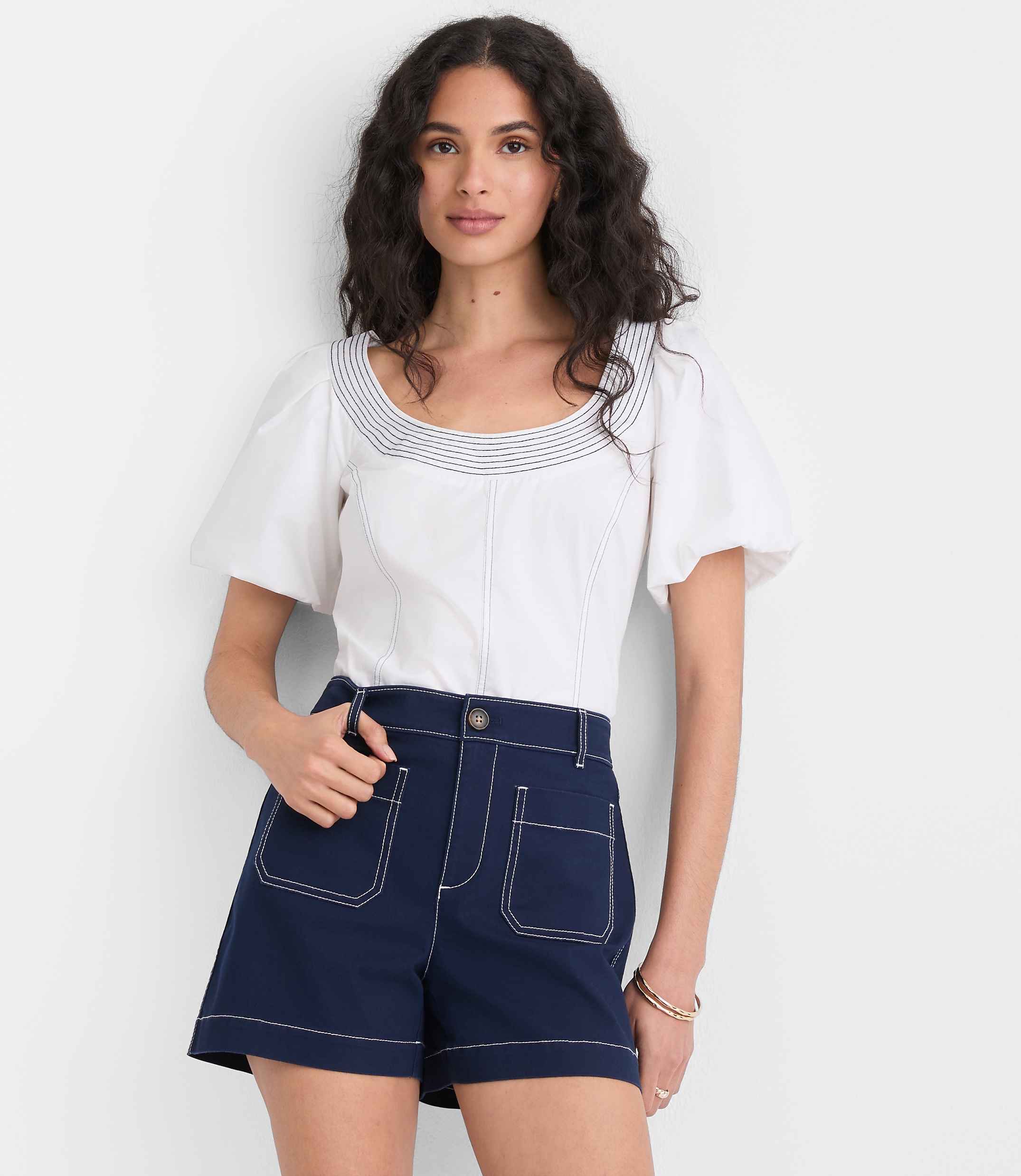 Petite Palmer Shorts in Topstitched Twill