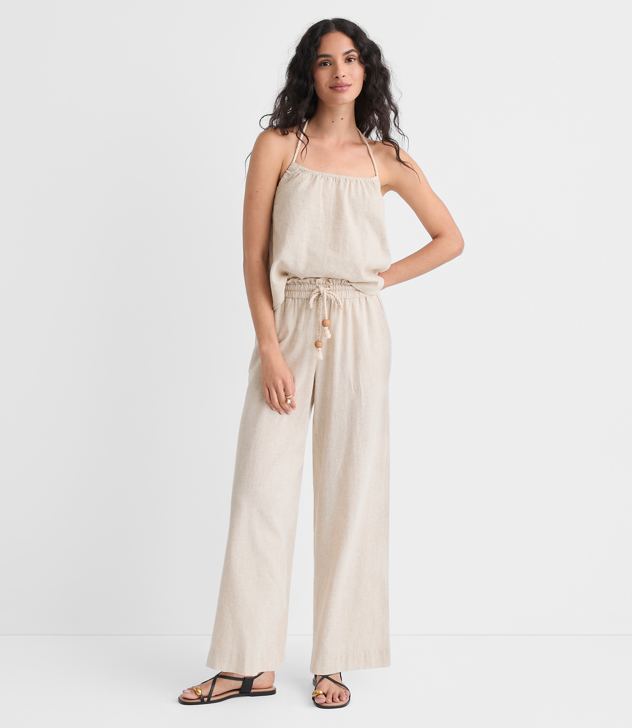 LOFT Beach Rope Tie Linen Cotton Wide Leg Pants