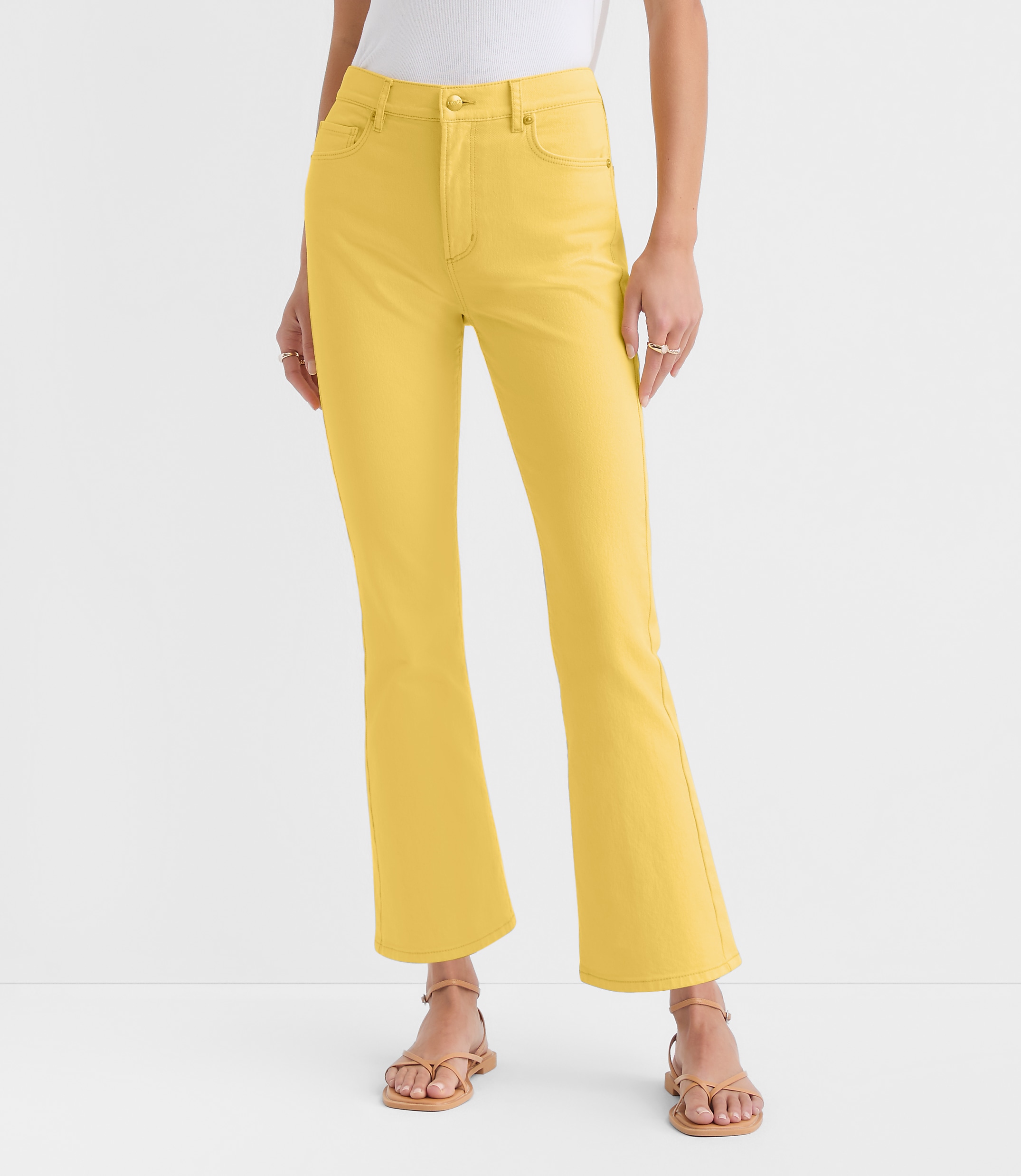 Rivete Tall Curvy High Rise Kick Crop Jeans in Daffodil Bloom