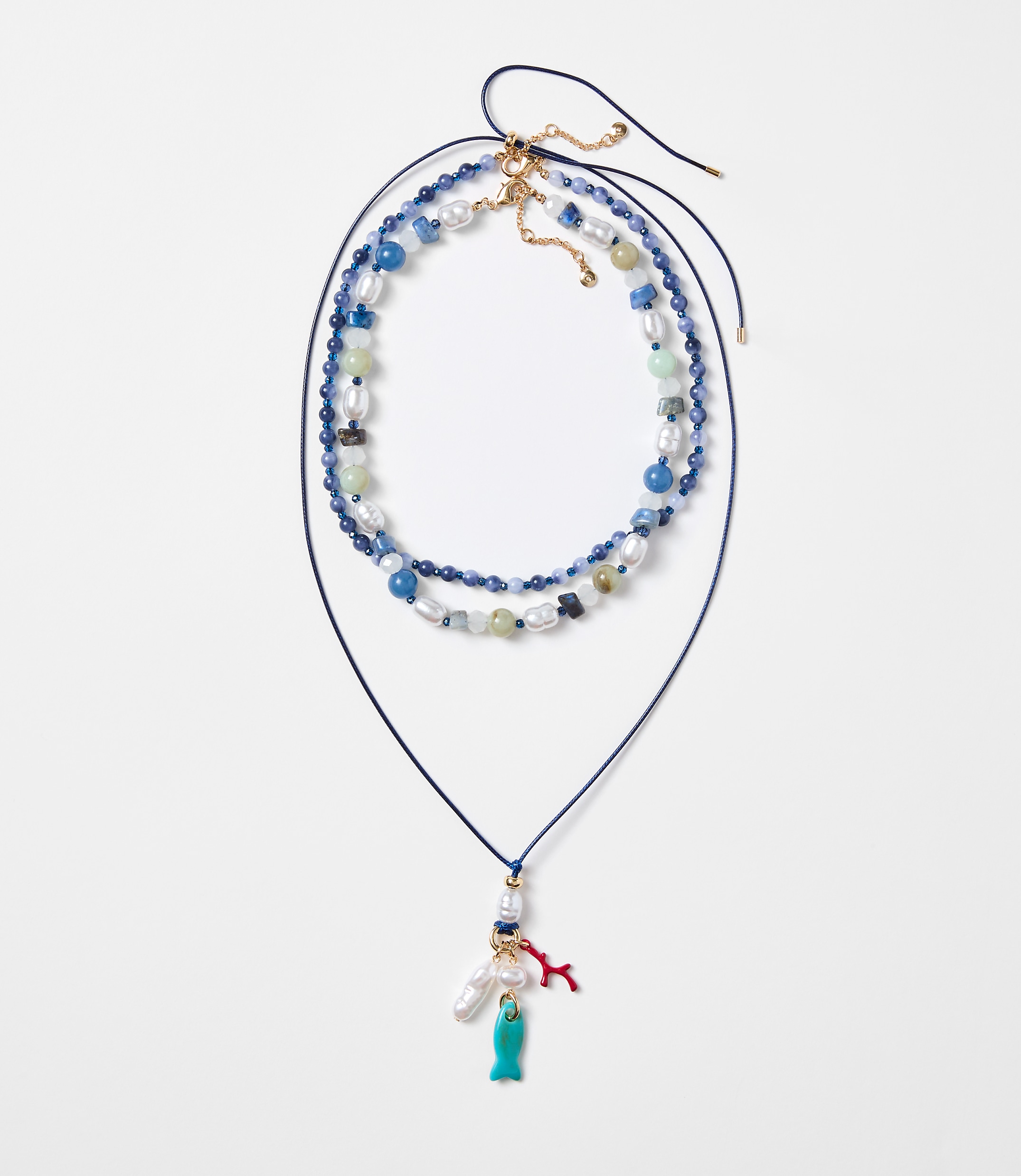 Pearlized Fish Layered Necklace Set