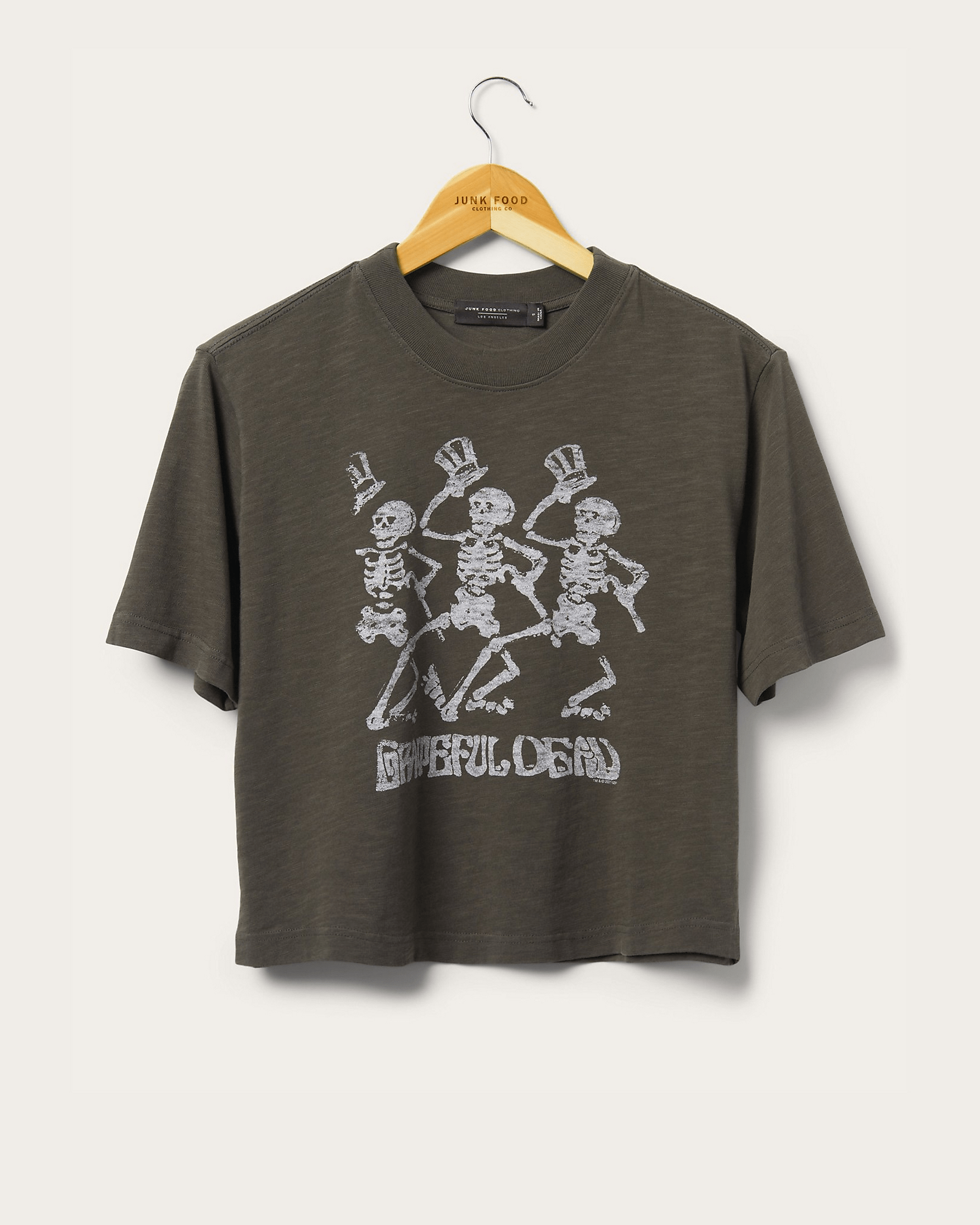 Junk Food Grateful Dead Dancing Skeletons Cropped Mock Neck Tee