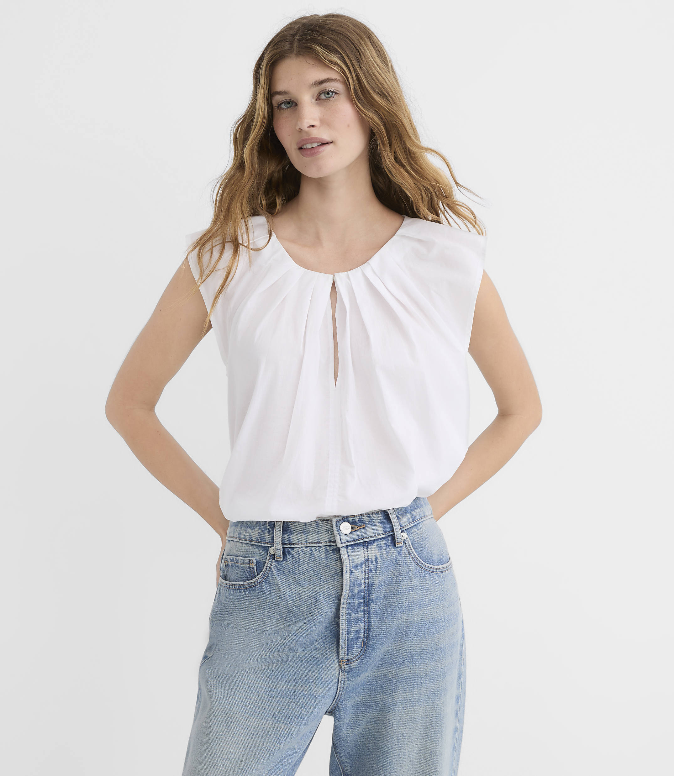 Petite Pleated Keyhole Top