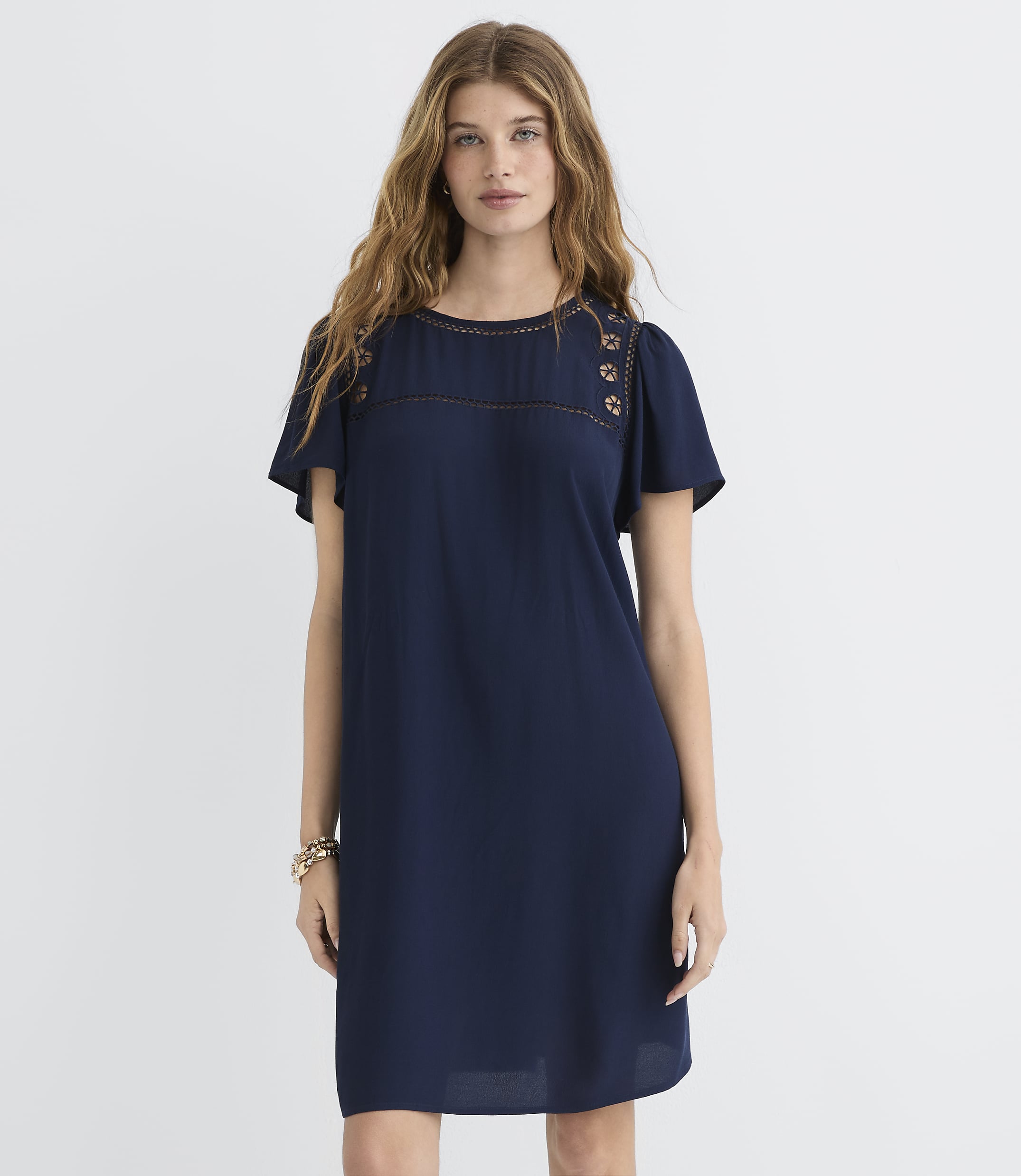Petite Cutout Yoke Flutter Mini Dress