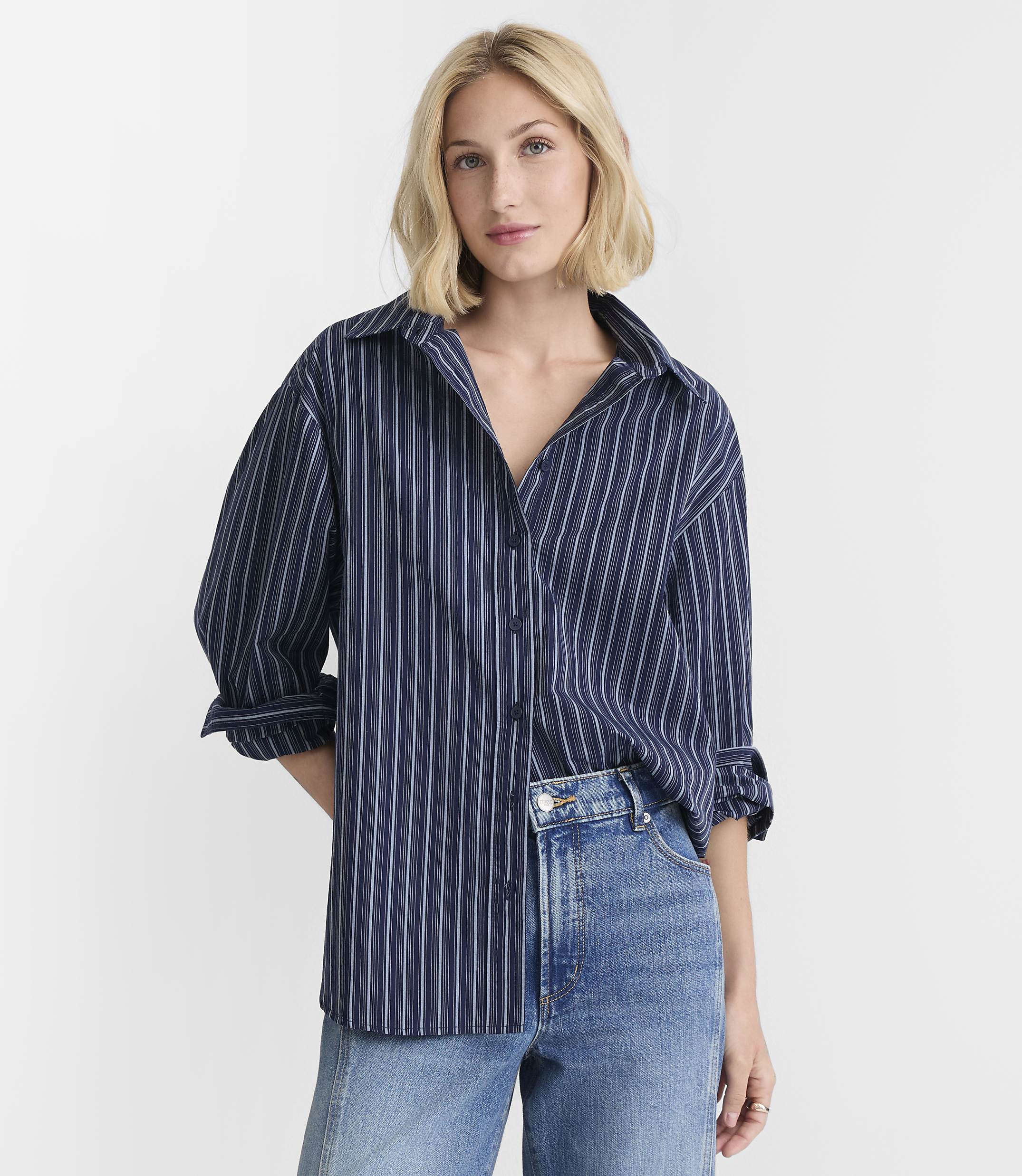 Petite Striped Poplin Everyday Oversized Shirt
