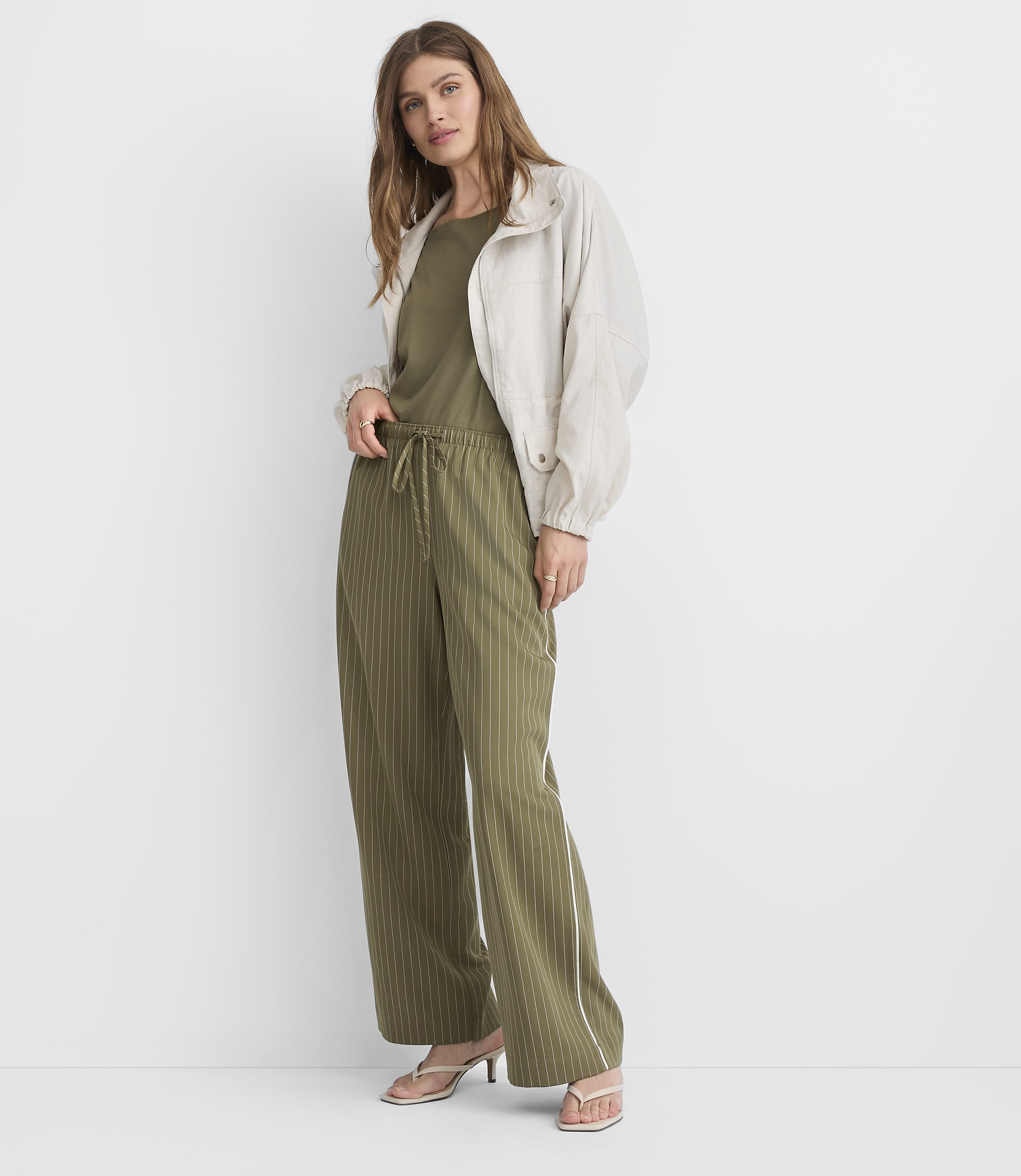 Petite Piped Sawyer Pull On Pants in Pinstripe
