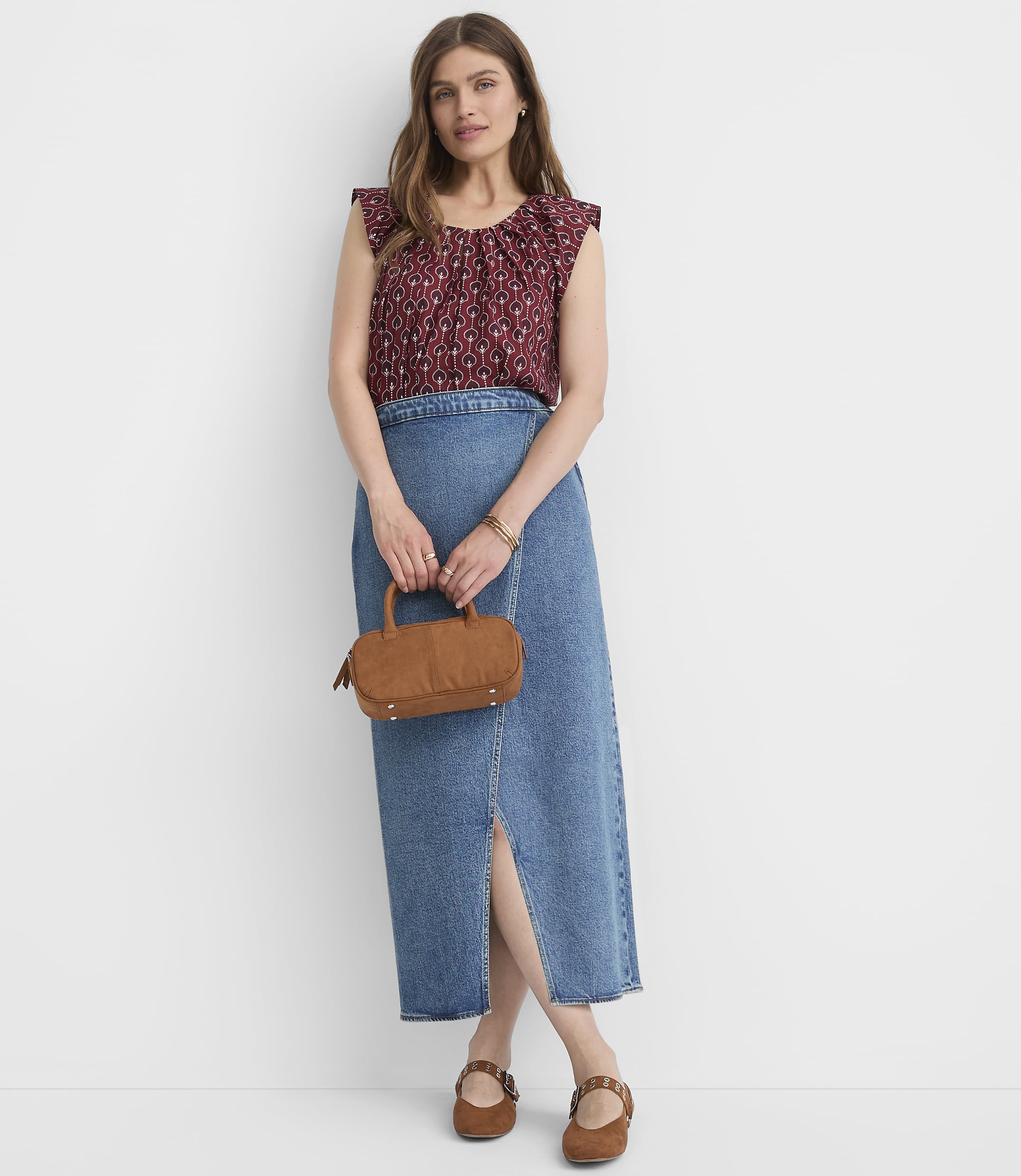 Petite Denim Midi Wrap Skirt in Bright Mid Indigo Wash