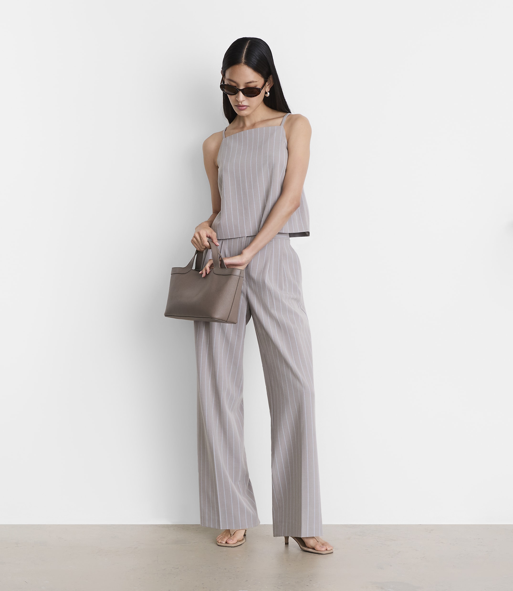 Petite LOFT Versa Seasonless Stretch Double Pleat Relaxed Straight Pants in Stripe