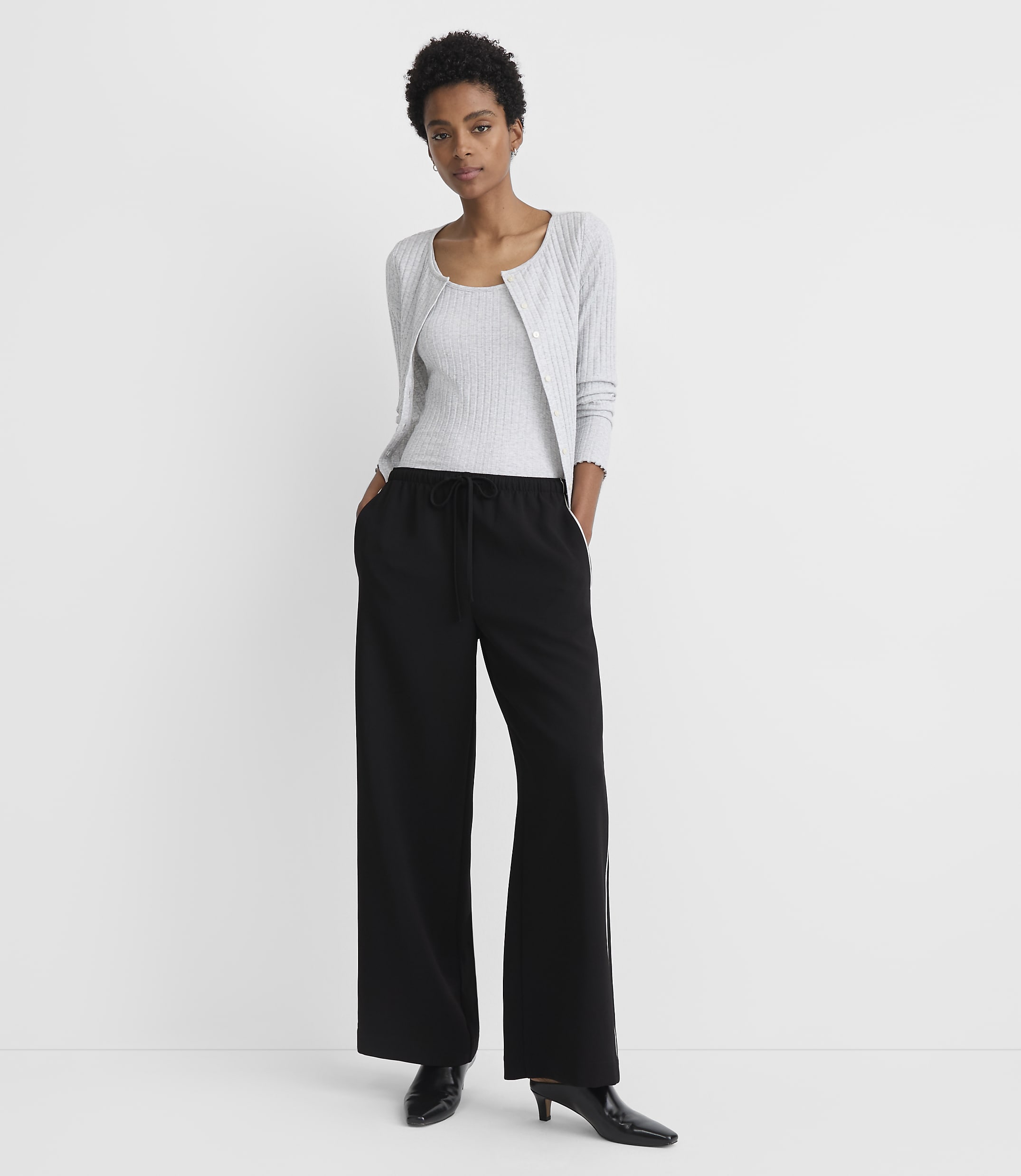 Tall Piped Sawyer Pull On Pants in Textured Crepe