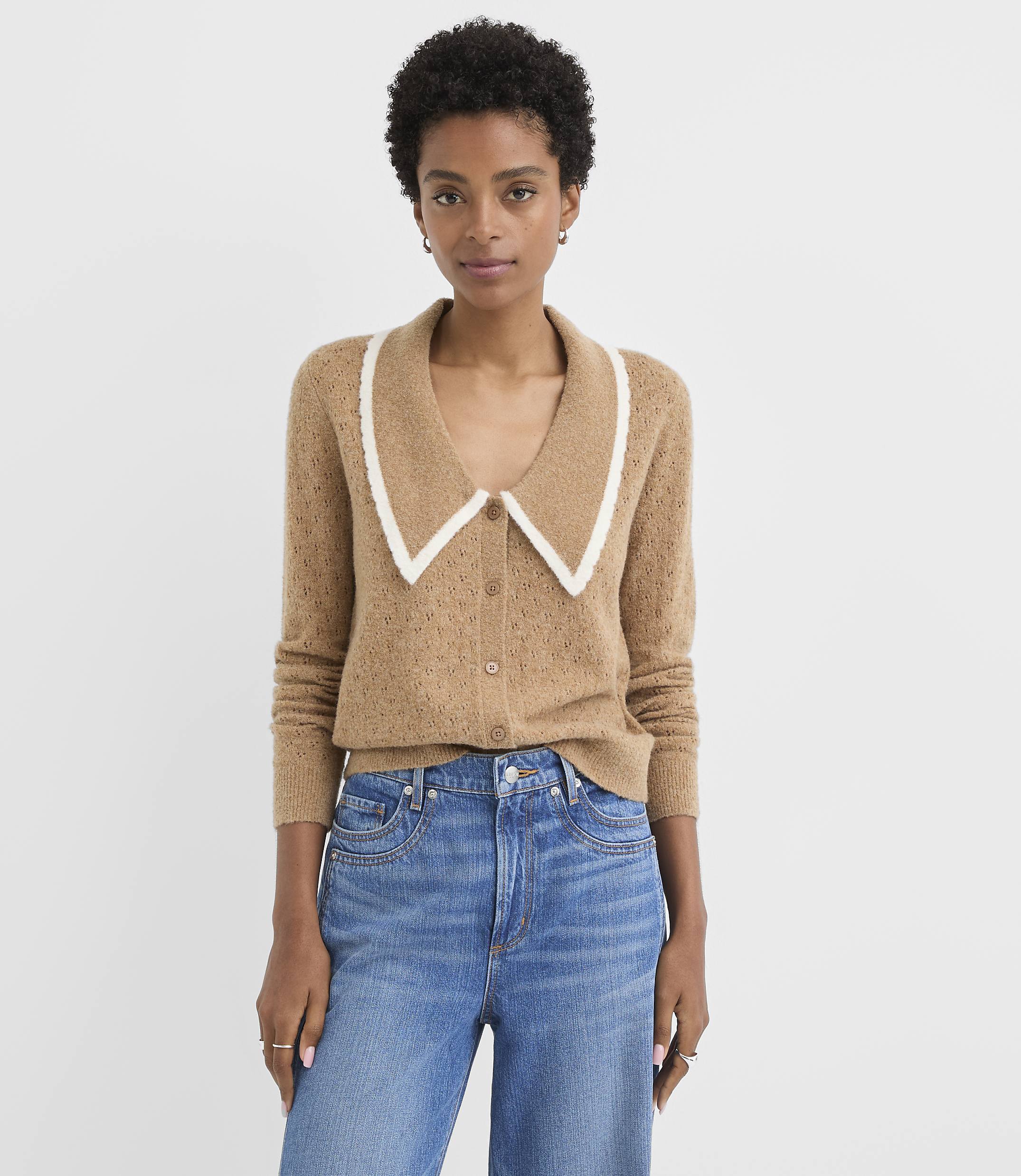 Petite Pointelle Sailor Collar Cardigan