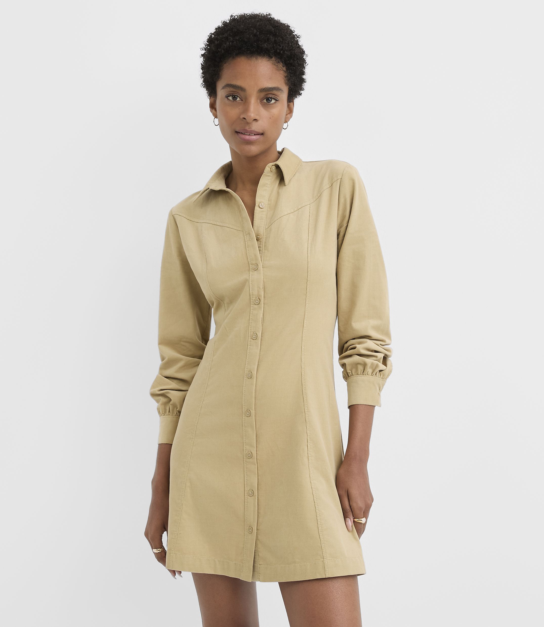 Petite Corduroy Seamed Mini Shirtdress