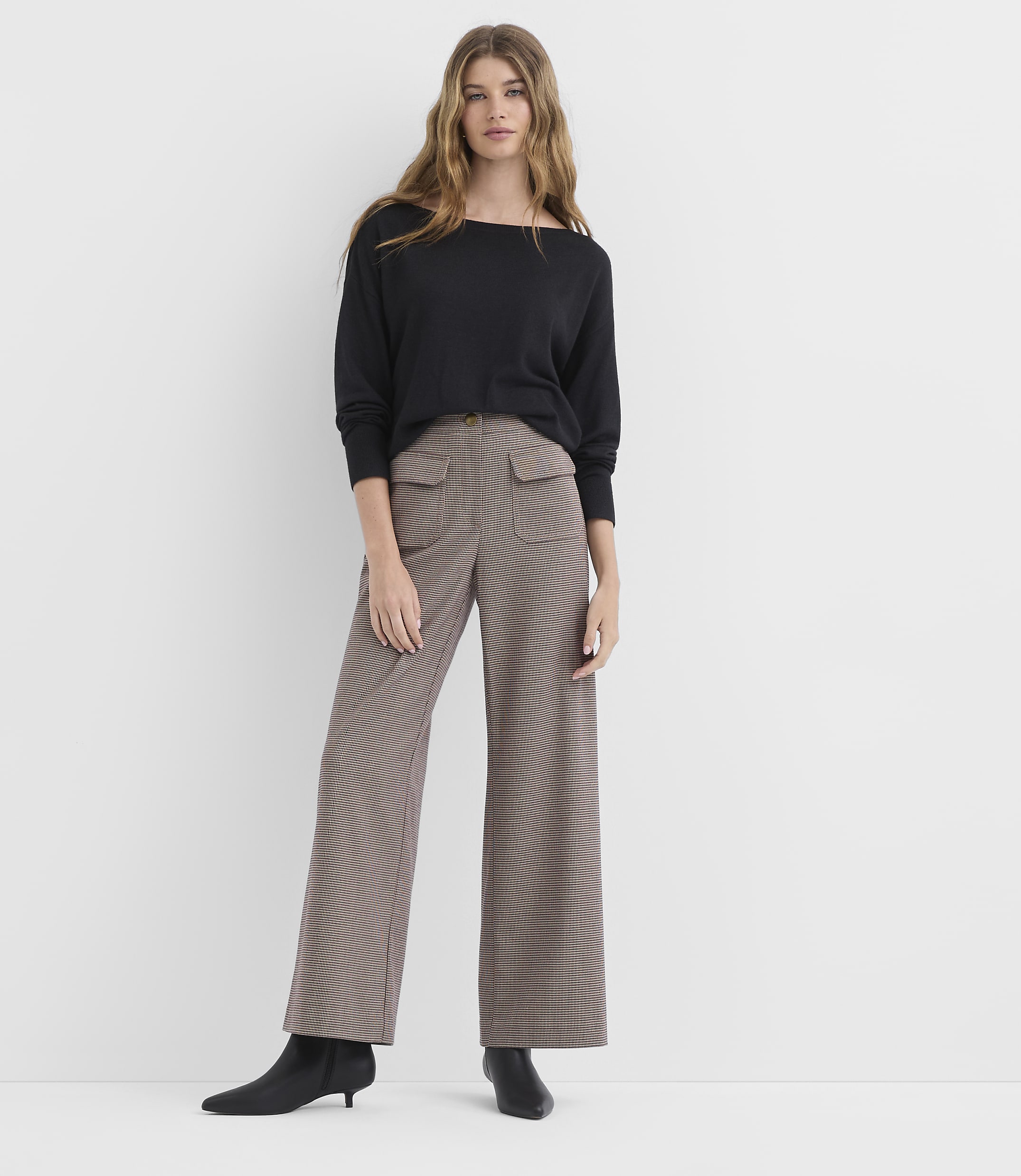 Petite Palmer Wide Leg Pants in Houndstooth