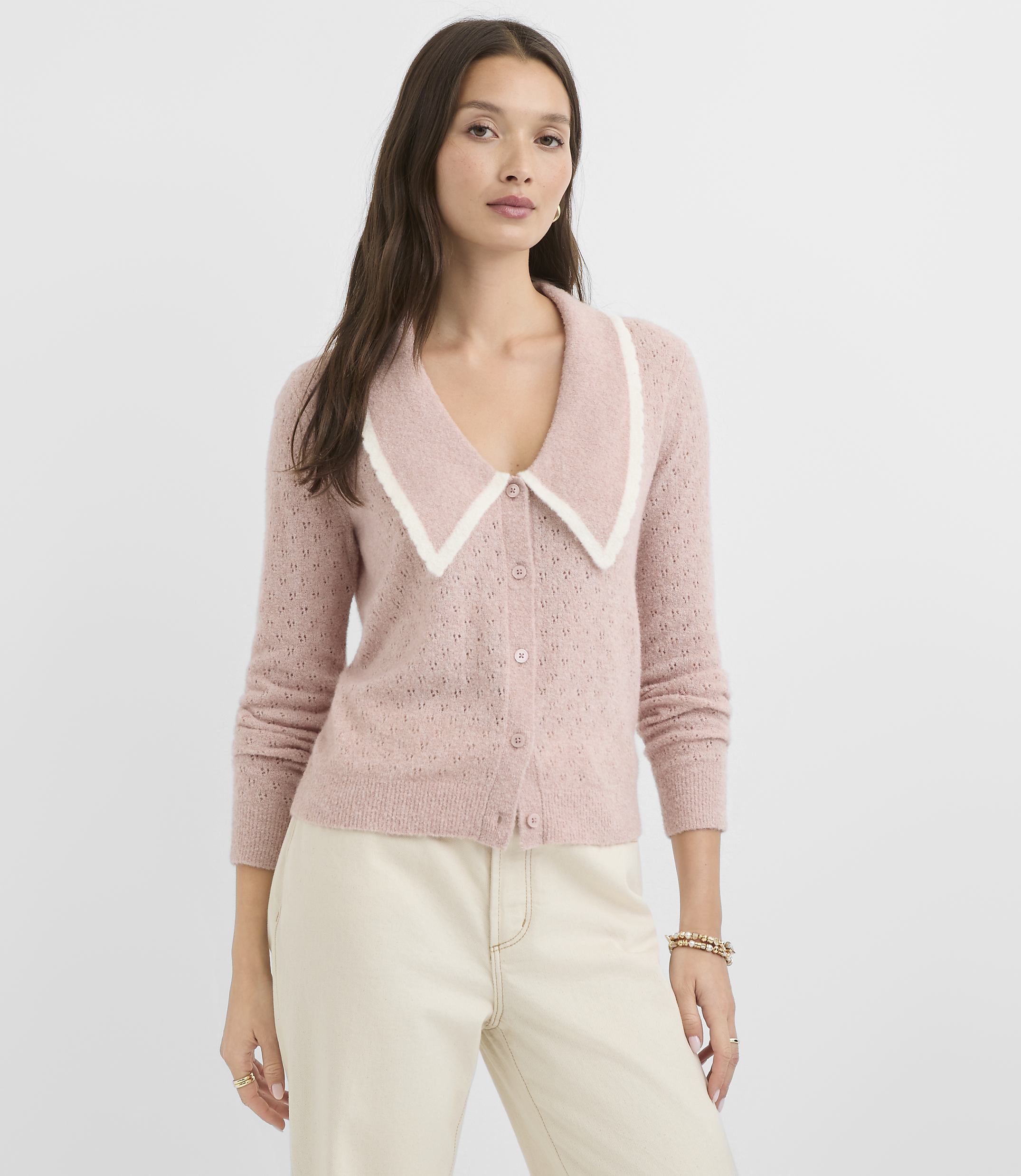Petite Pointelle Sailor Collar Cardigan