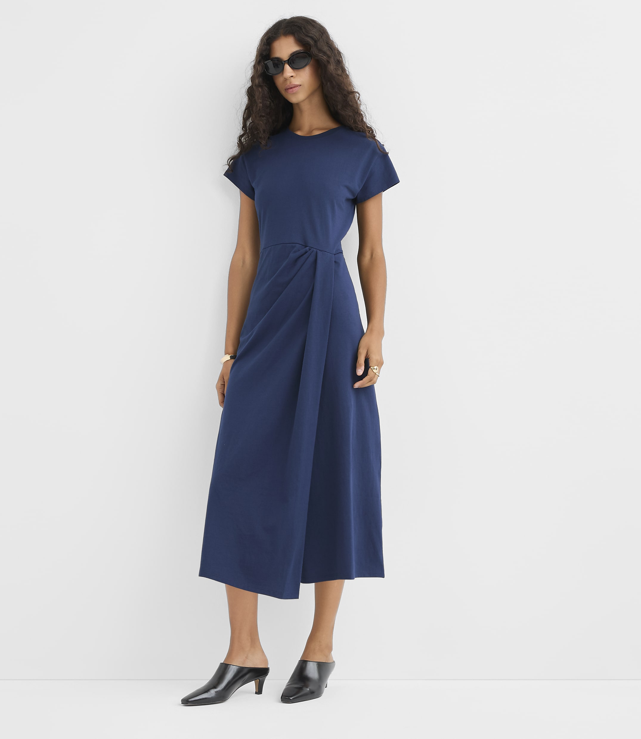 Petite Jersey Pleated Column Midi Dress