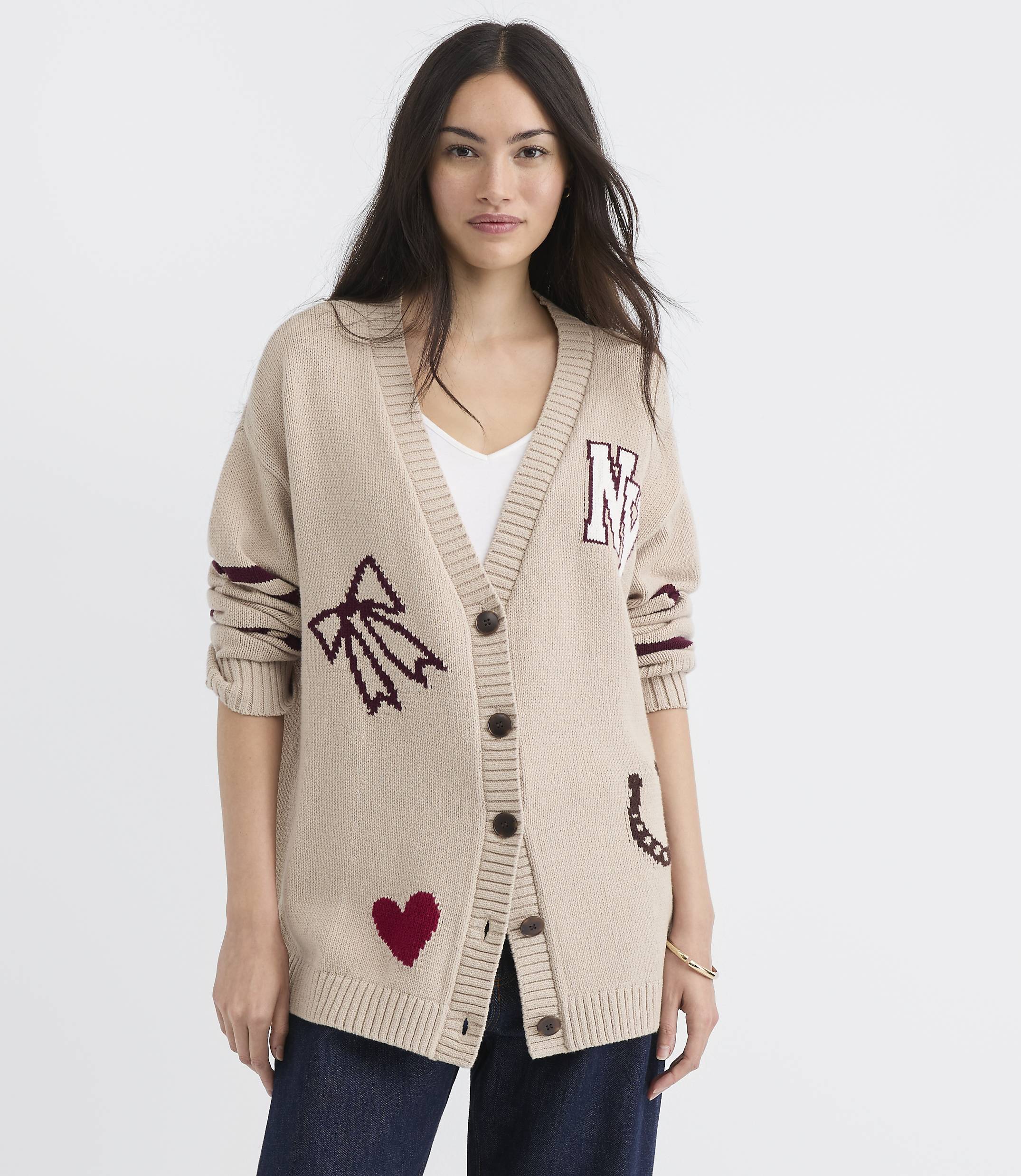 Petite New York Varsity Oversized Boyfriend Cardigan