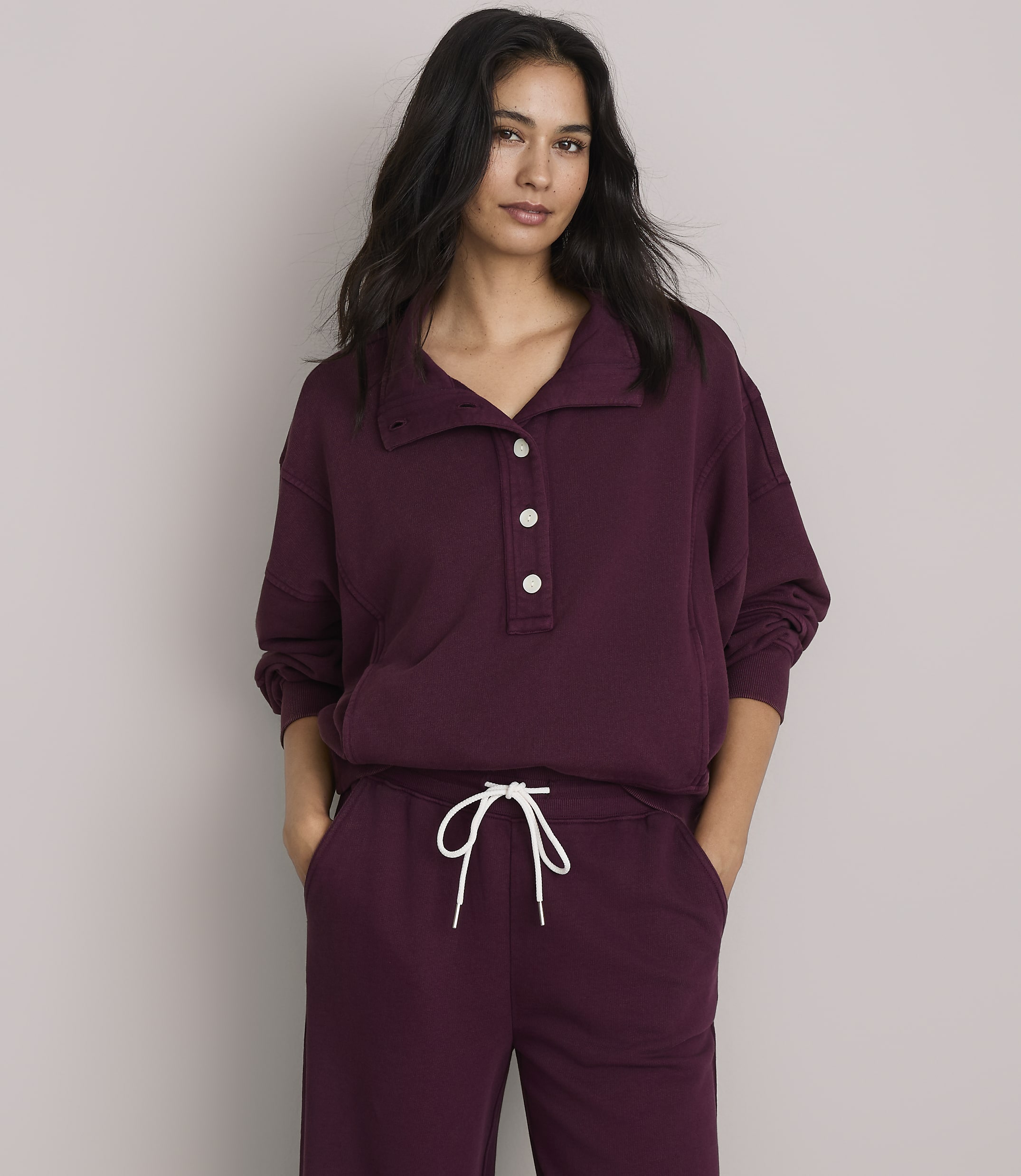 Petite Lou & Grey Denim Washed Terrysoft Henley Pocket Top