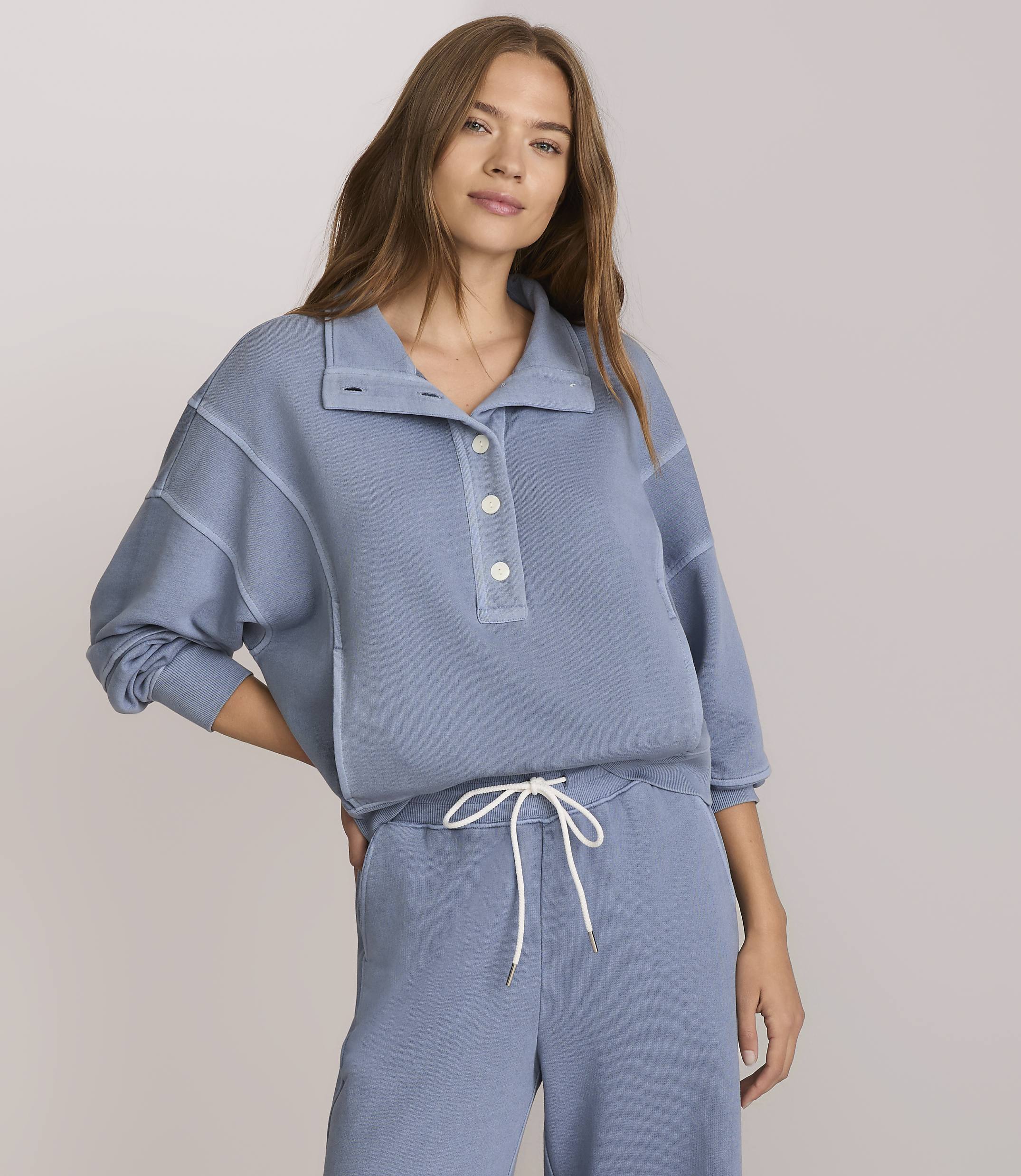 Petite Lou & Grey Denim Washed Terrysoft Henley Pocket Top