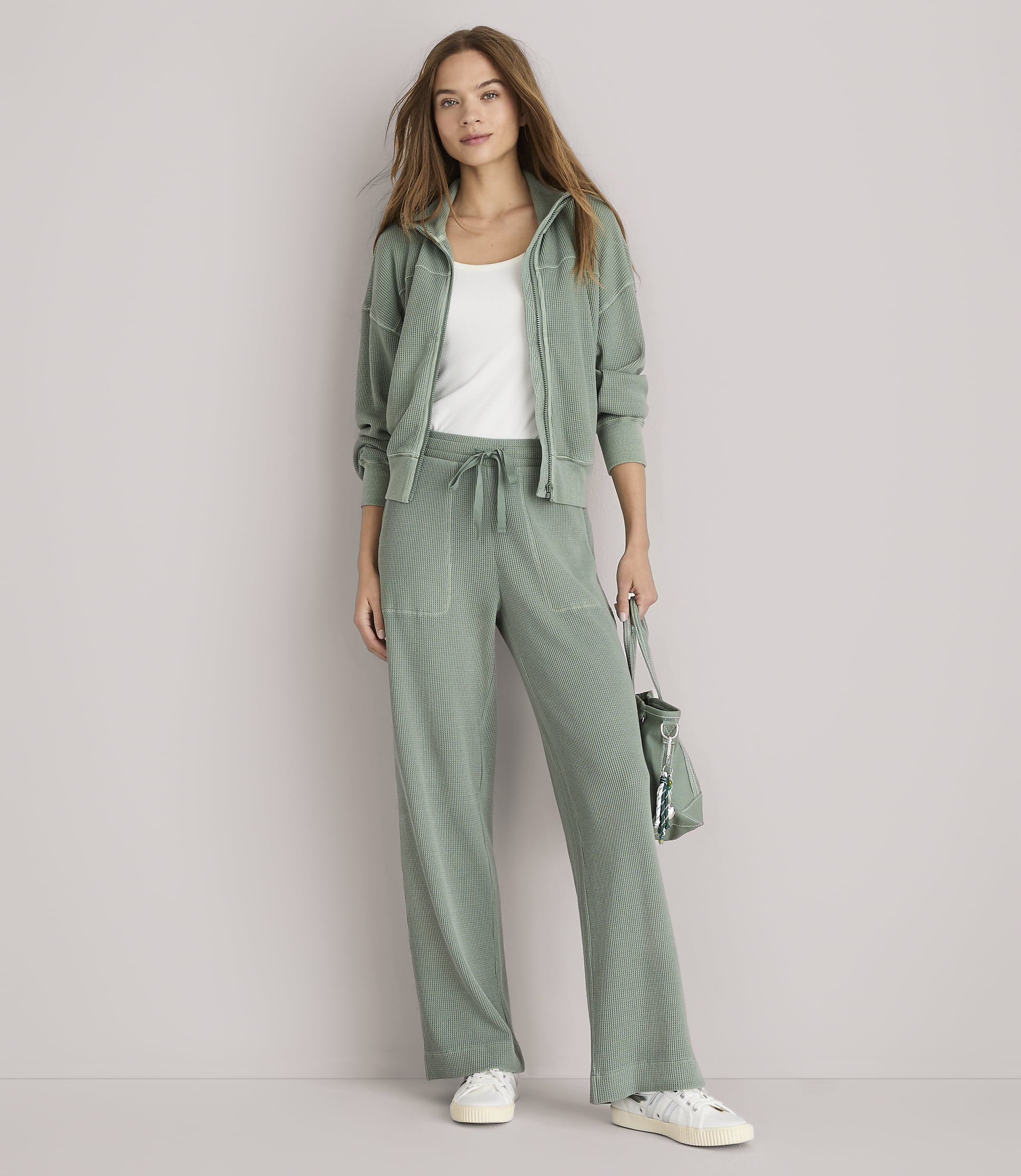 Petite Lou & Grey Garment Dyed Waffle Wide Leg Pants