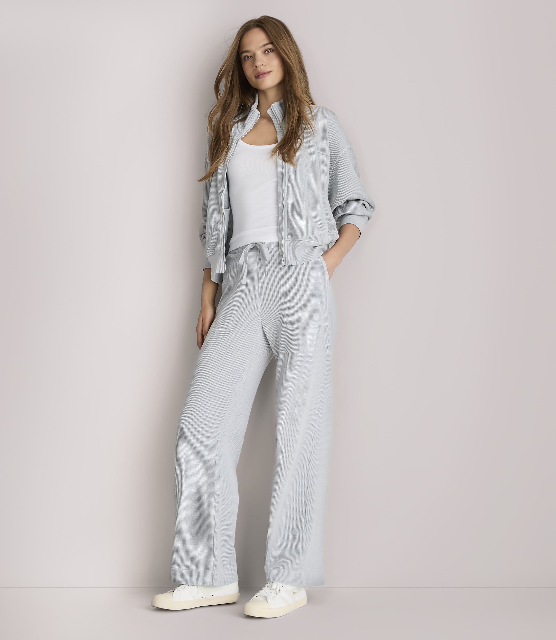 Petite Lou & Grey Garment Dyed Waffle Wide Leg Pants
