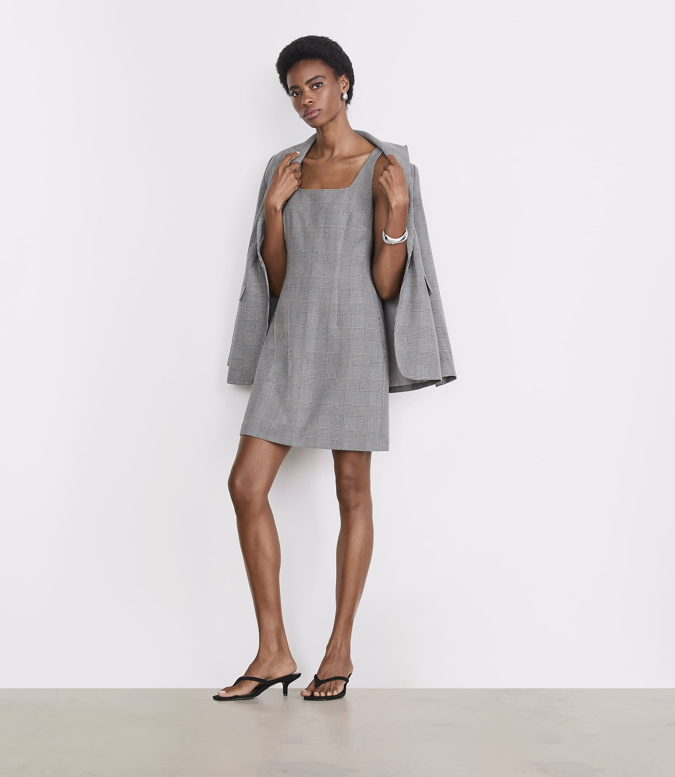 Petite LOFT Versa Plaid Seasonless Stretch Square Neck Mini Dress