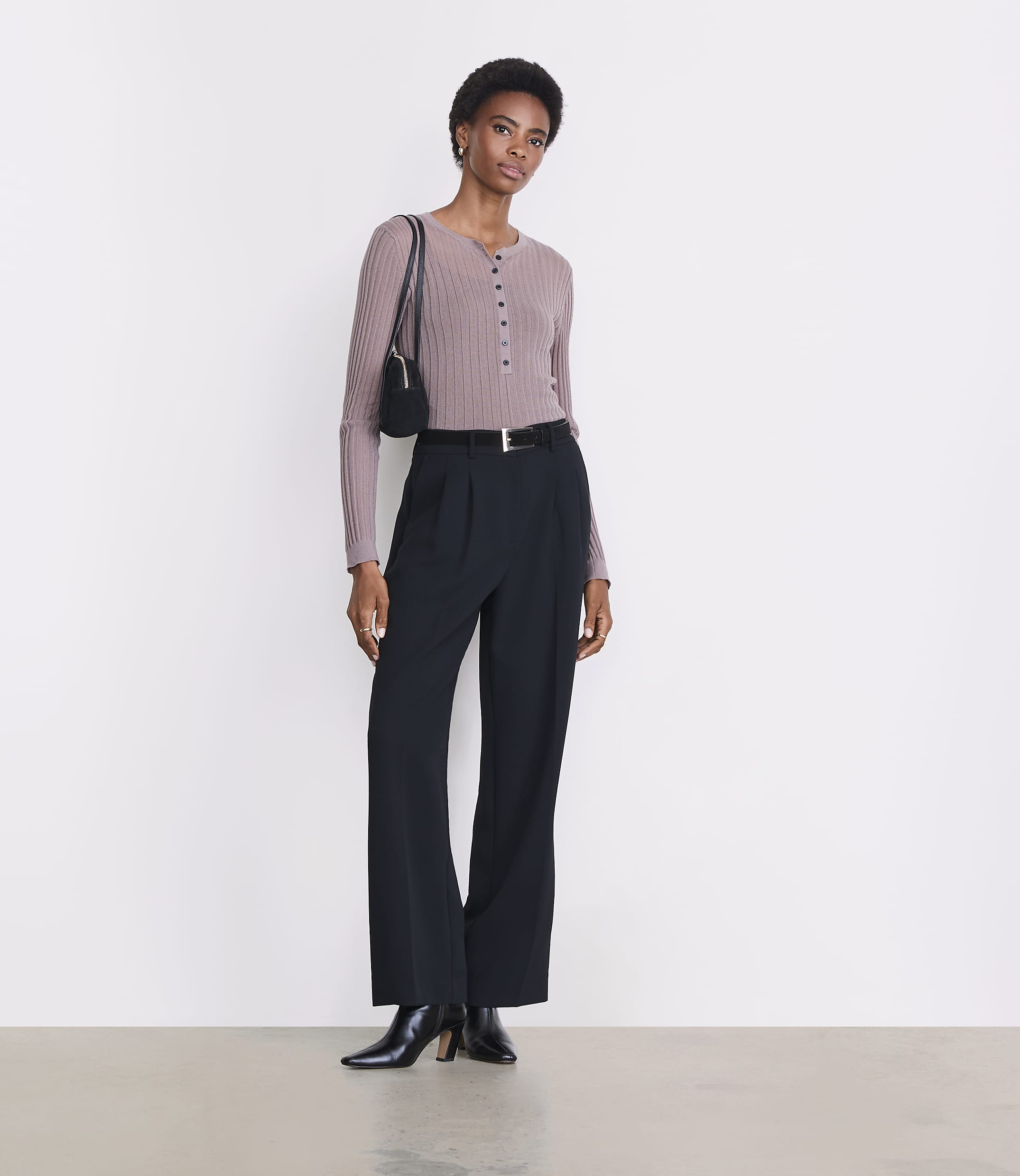 Petite LOFT Versa Ribbed Henley Sweater