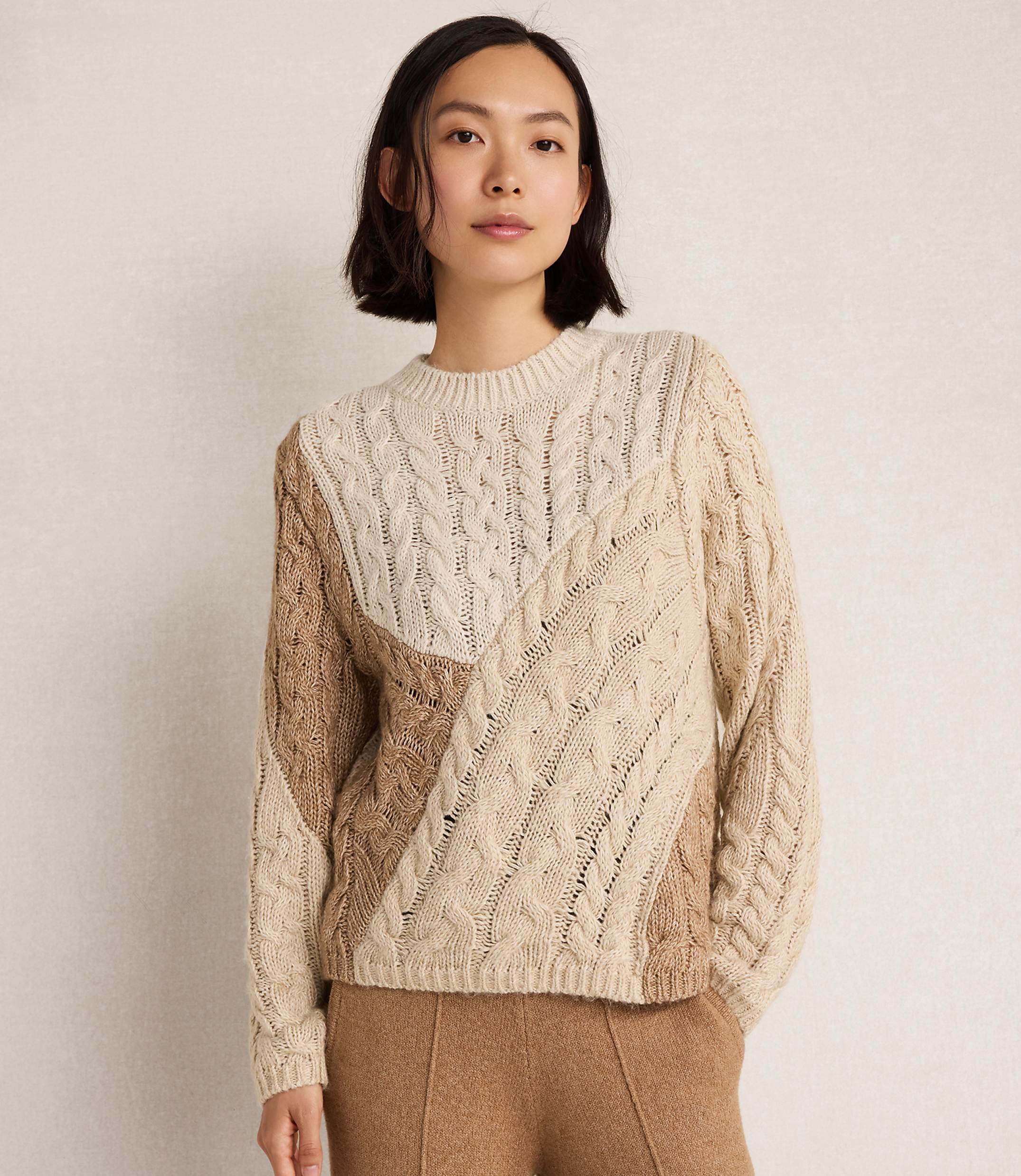 Haven Well Within  Cotton Blend Patchwork Cableknit Sweater