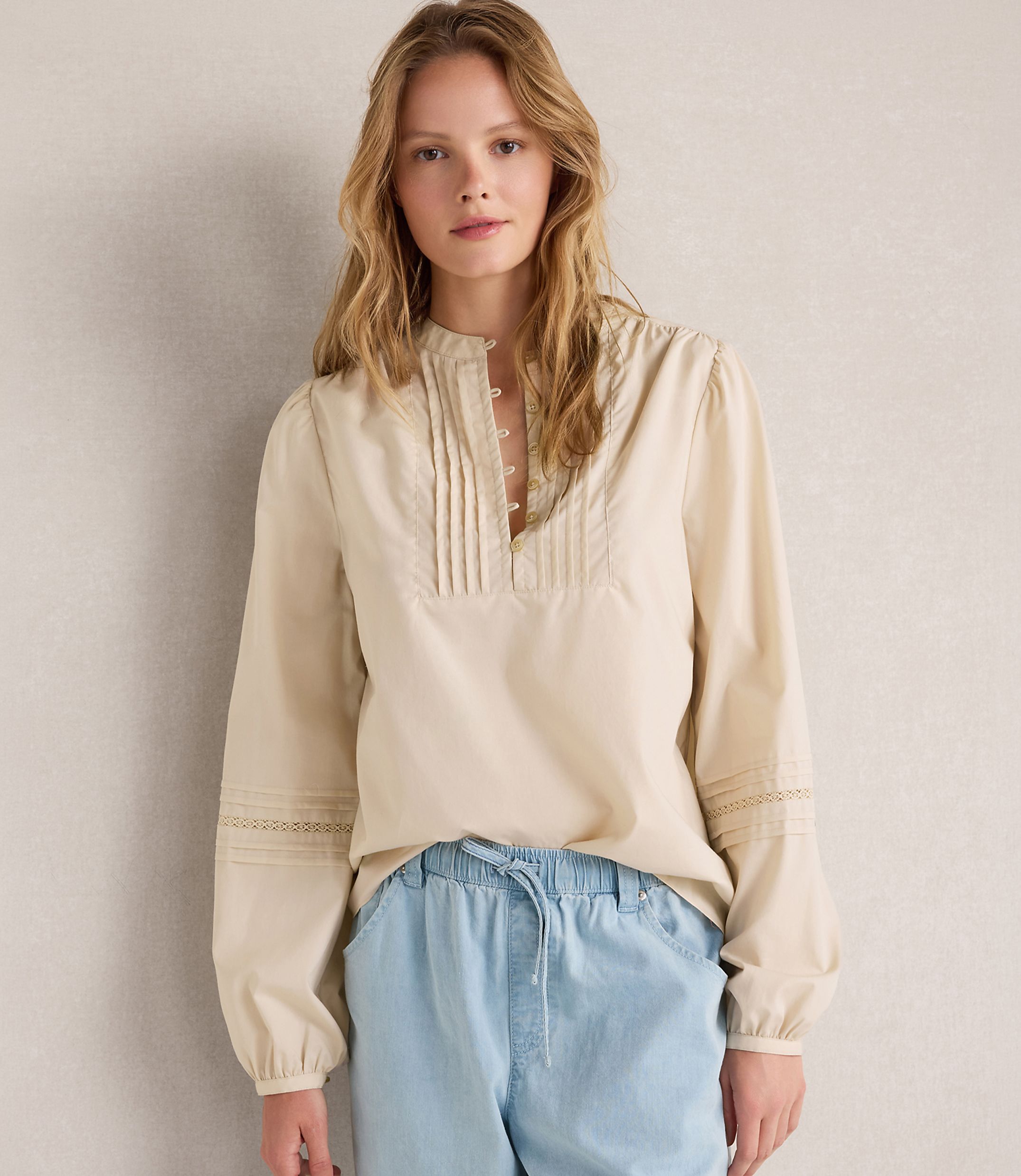 Haven Well Within Organic Cotton Poplin Lace Pintuck Shirt