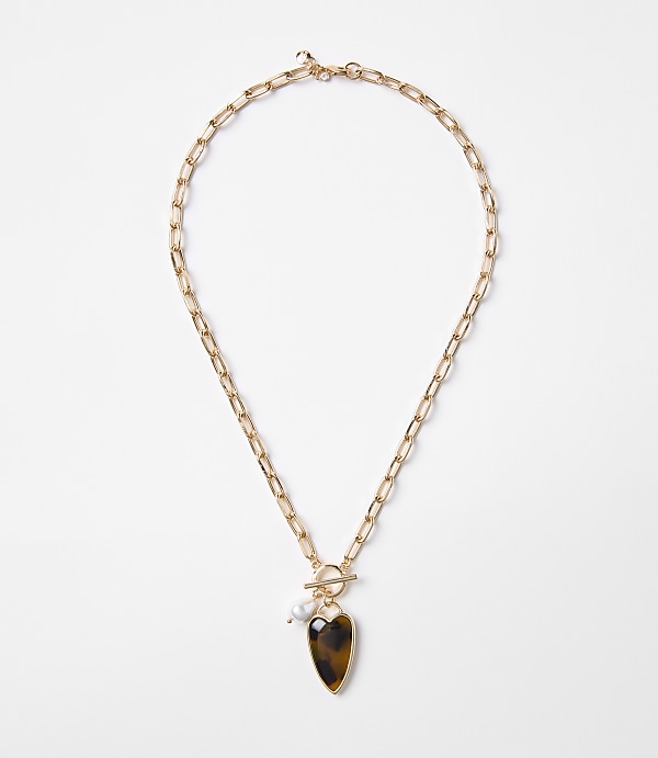 Tortoiseshell Print Heart Toggle Necklace