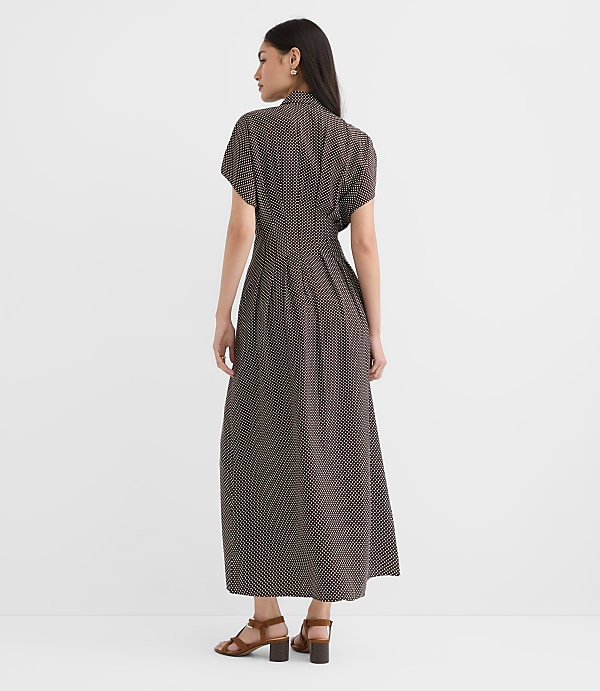 Pindot Pleated Midi Pocket Shirtdress
