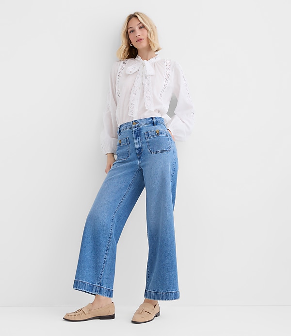 Palmer Wide Leg Crop Jeans in Classic Mid Wash