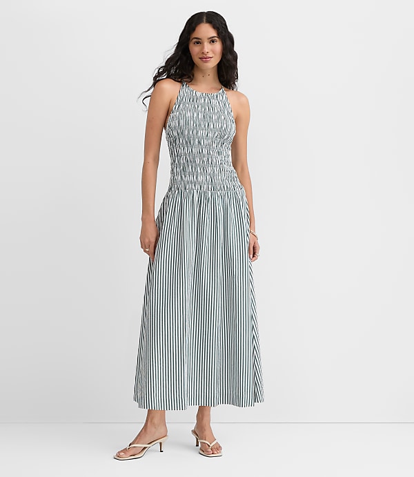 Striped Smocked Halter Midi Dress