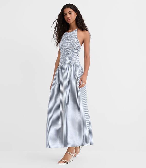 Striped Smocked Halter Midi Dress