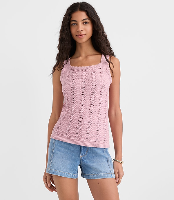 Scalloped Square Neck Sweater Tank Top