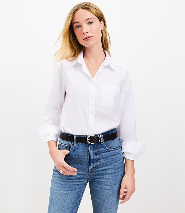 Petite Cotton Blend Everyday Relaxed Pocket Shirt