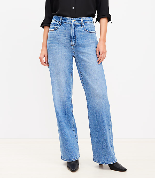 Curvy High Rise Wide Leg Jeans in Bright Mid Indigo Wash