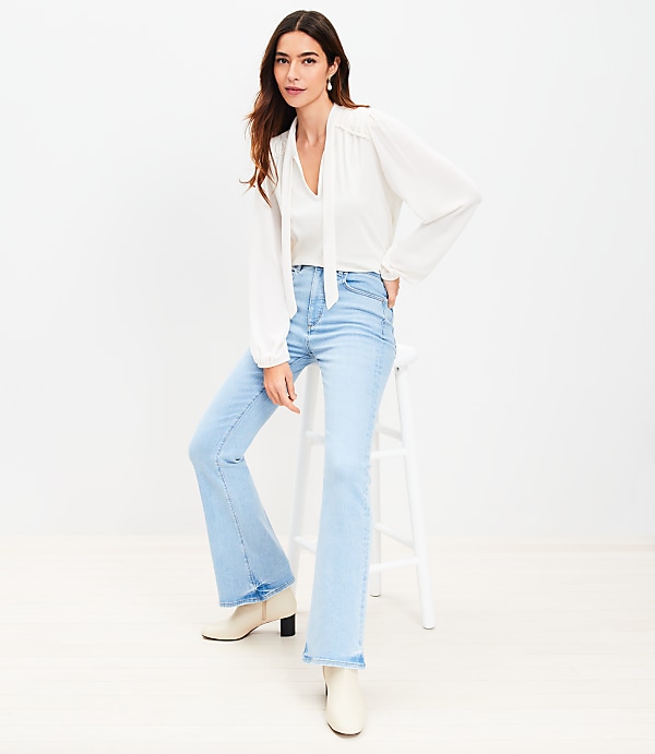 Petite High Rise Slim Flare Jeans in Light Wash