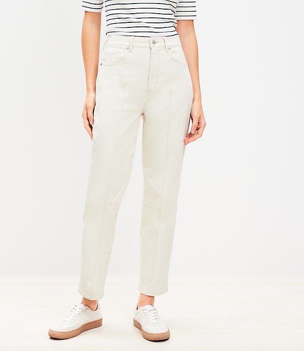 Pintucked High Rise Straight Jeans in Popcorn