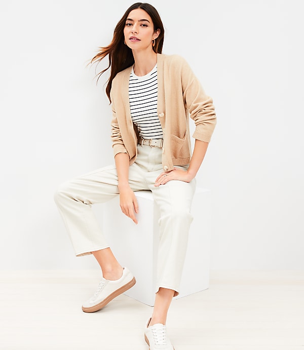 Pintucked High Rise Straight Jeans in Popcorn