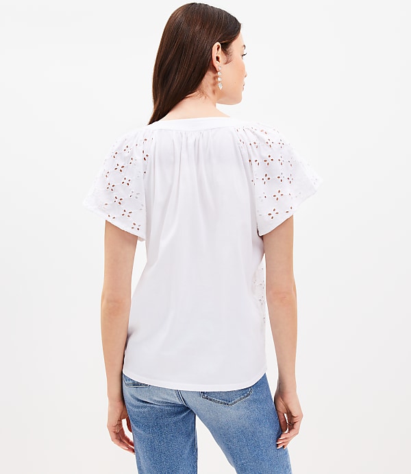 Petite Eyelet Split Neck Top