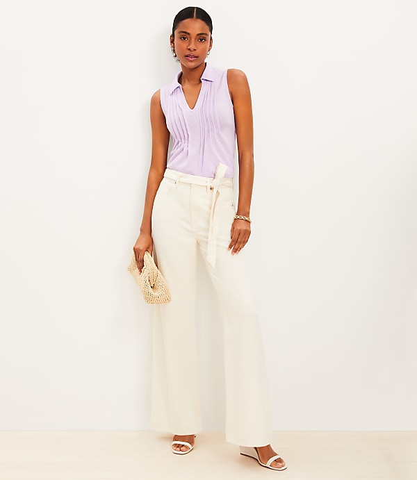 High Rise Palazzo Jeans in Ecru
