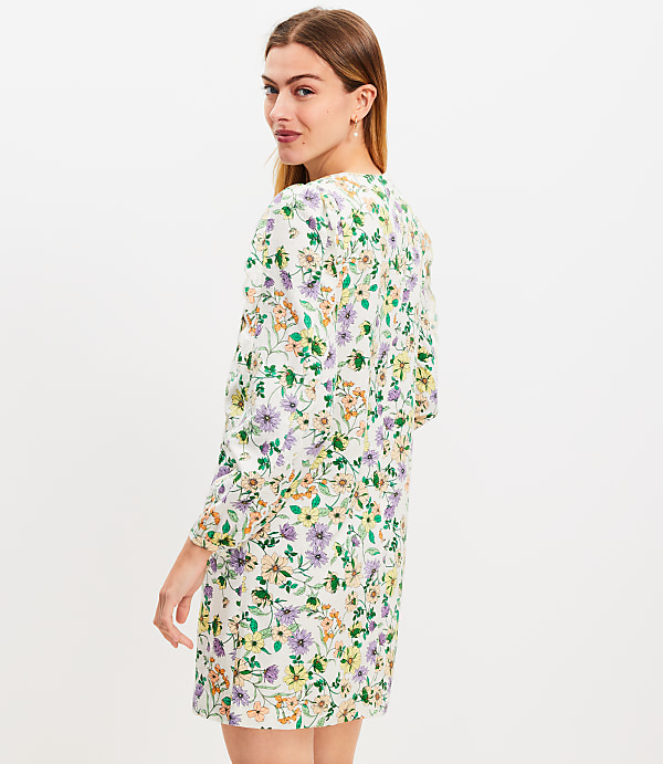 Floral Linen Blend Long Sleeve Shift Dress
