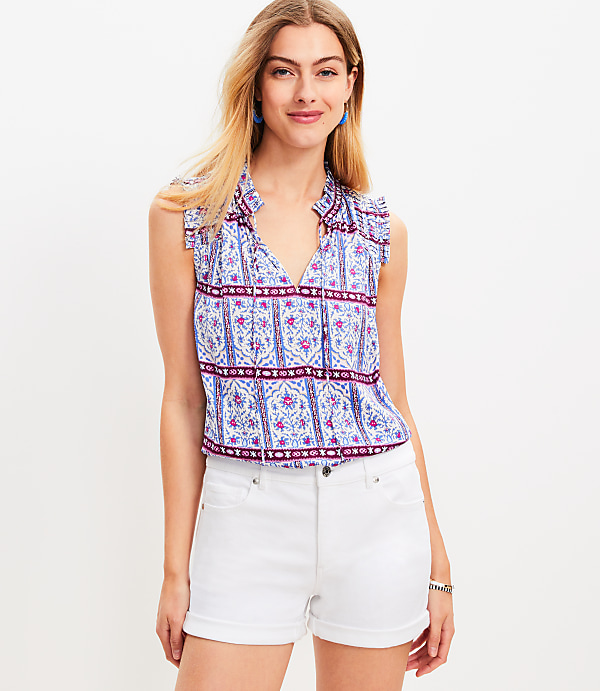 Mid Rise Denim Roll Shorts in White