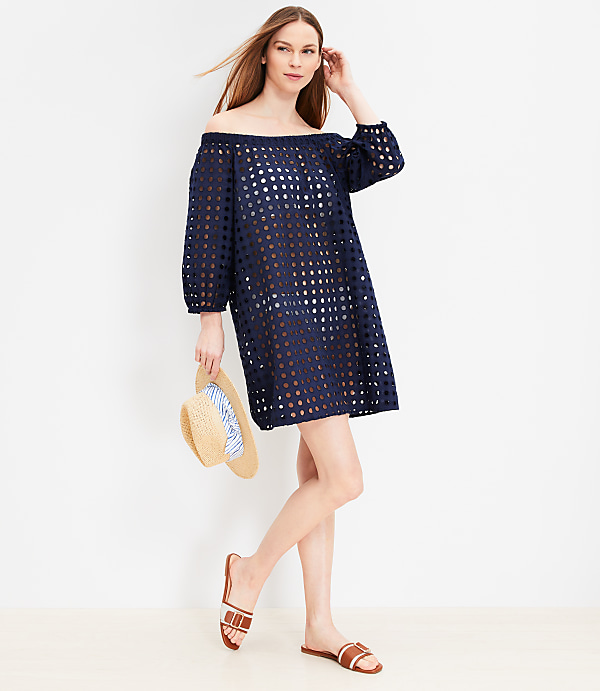 LOFT Beach Eyelet Off The Shoulder Dress