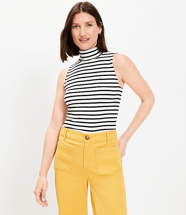 Stripe Mock Neck Perfect Ribbed Tank Top