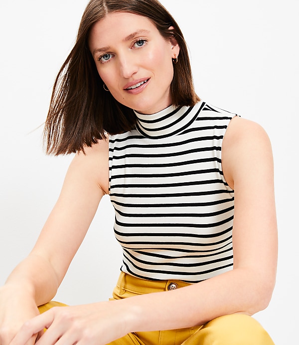Petite Stripe Mock Neck Perfect Ribbed Tank Top