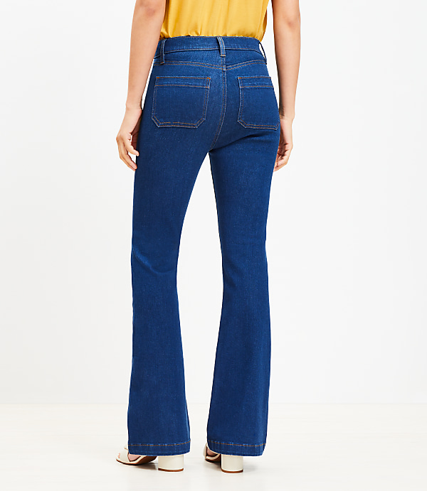 Tall High Rise Patch Pocket Slim Flare Jeans in Dark Wash