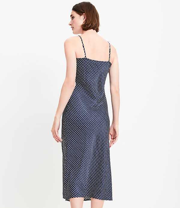 Dotted Satin Strappy Bias Midi Dress