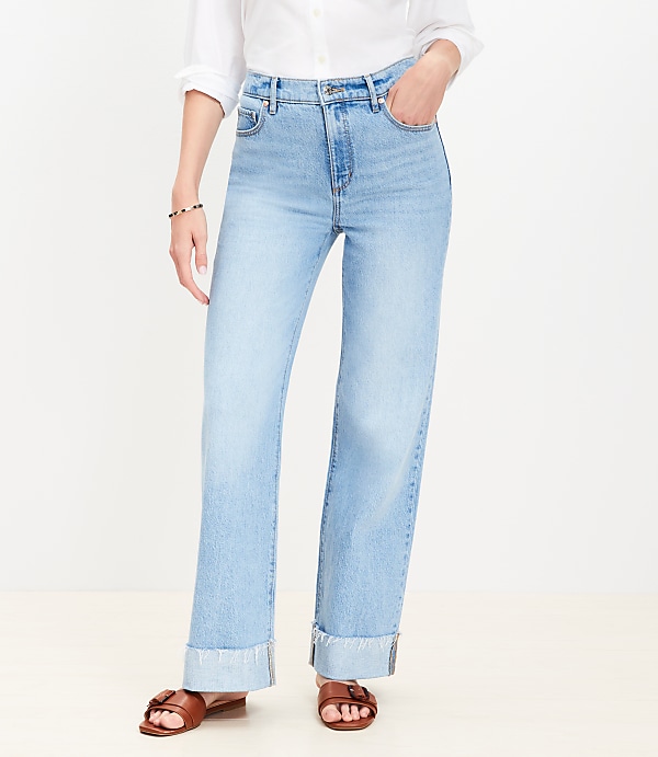 Flip Cuff High Rise Wide Leg Jeans in Light Wash